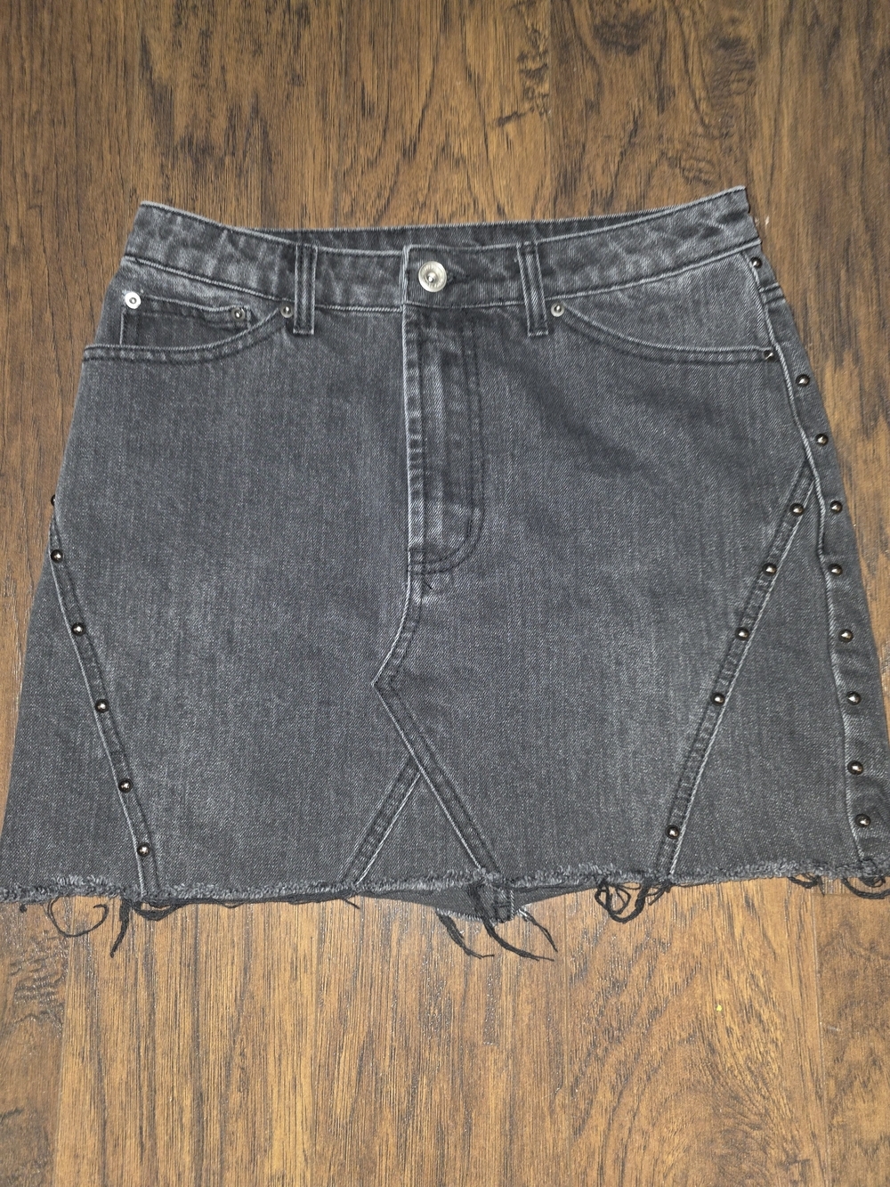 The Vintage Shop Black Washed Denim Mini Skirt with Stud Trim